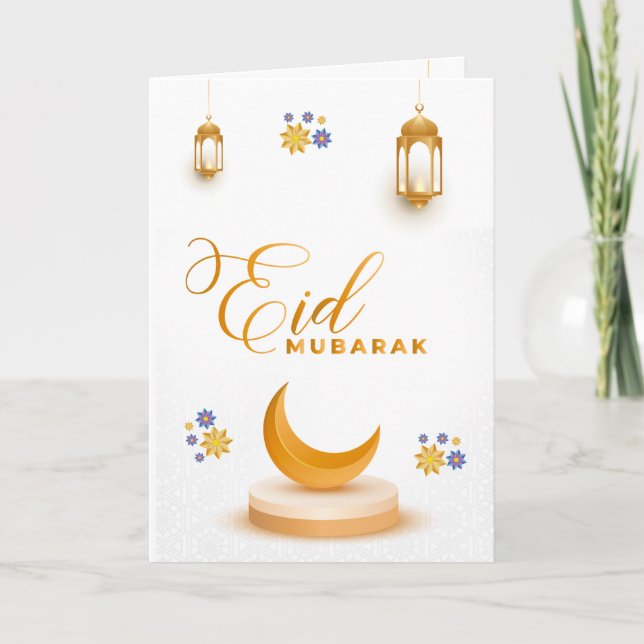 Anpassad Lycklig Eid Mubarak White Helgkort (Framsida)