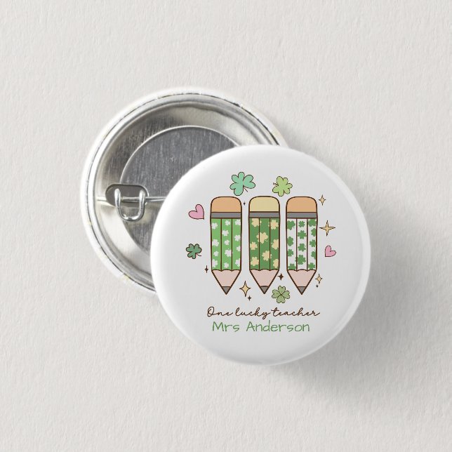 Anpassad Lycklig Lärare Shamrock Retro Penna Knapp (Framsida & baksida)