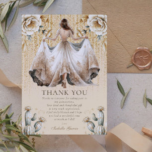 Anpassad Lyx Ivory & Guld Quinceañera Tack Inbjudningar