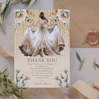 Anpassad Lyx Ivory & Guld Quinceañera Tack Inbjudningar