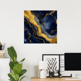 Anpassad Lyx Navy Guld Abstrakt Marmor Fluid Konst Poster