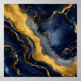 Anpassad Lyx Navy Guld Abstrakt Marmor Fluid Konst Poster