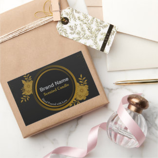 Anpassad Lyxig Marinblå & Guld Blommig Produktetik Rektangulärt Klistermärke