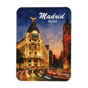 Anpassad Madrid Spanien Natt Akvarell Stadsscen Magnet