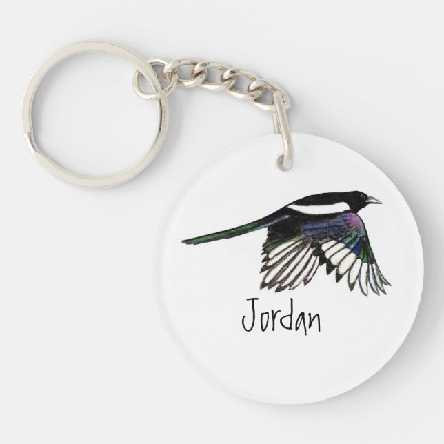 Anpassad Magpie Garden Bird Natature Animal Keycha (Framsidan)