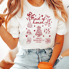 Anpassad Maid of Honor Coquette Röd Rosetts Bachel T Shirt
