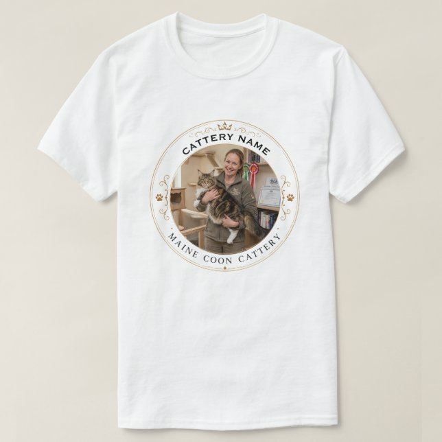 Anpassad Maine Coon-katthallig T-shirt med eget fo (Design framsida)