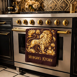 Anpassad Majestic Gold Lion Kökshandduk