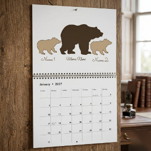 Anpassad Mama Björn Med 2 Barnnamn Mors Dag Presen Kalender