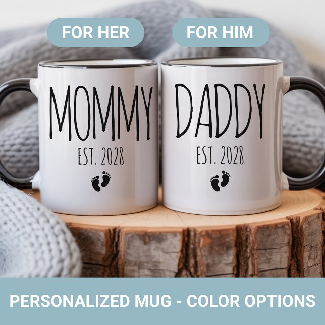 Anpassad Mamma och Pappa Mugg Gåva för Nya Föräldr (New Mom and Dad Coffee Mug Gift for Parents, Mommy Daddy Mug Pregnancy Announcement Gift for Couples)
