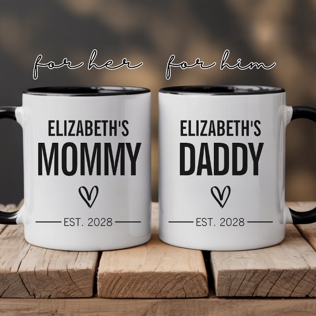 Anpassad Mamma och Pappa Presentmugg för Nya Föräl Mugg (Personalized Baby Name Mom Mug, Modern Custom Mother’s Day Mug for Mom)