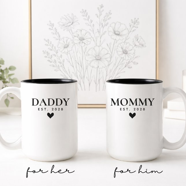 Anpassad Mamma & Pappa Mugg Set Present för Baby S (Mommy and Daddy Mug Set Mother’s Day Gift for Mom, Personalized Parent Mug Gift for New Mom and Dad)