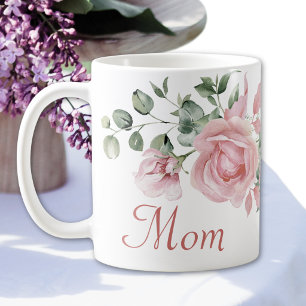 Anpassad Mammas Rosa Rosor Blommig Personlig Kaffemugg