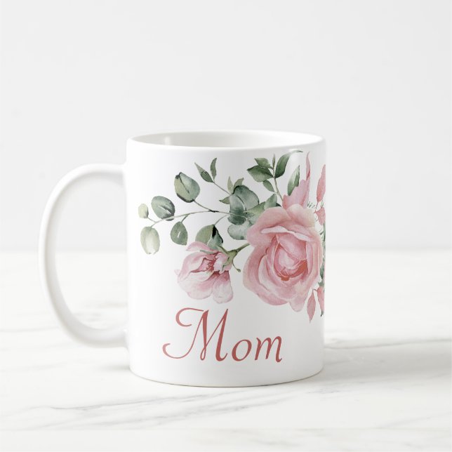 Anpassad Mammas Rosa Rosor Blommig Personlig  Kaffemugg (Vänster)