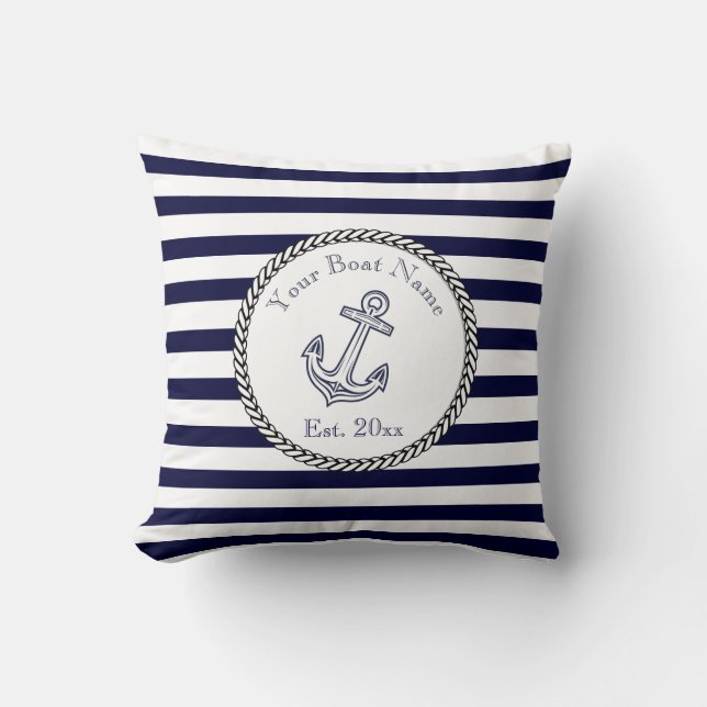 Anpassad marin ankare Navy Blue-ränder Kudde (Framsida)