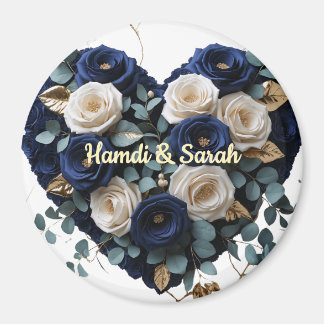 Anpassad marin guld blommig monogram rund magnet