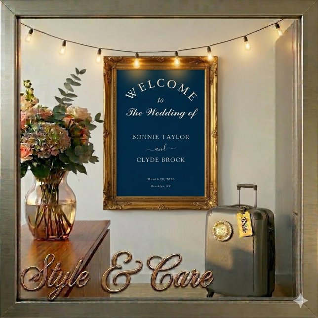 Anpassad marinblå välkomstskylt för bröllop poster (Custom Navy Blue Wedding Welcome Display Poster)