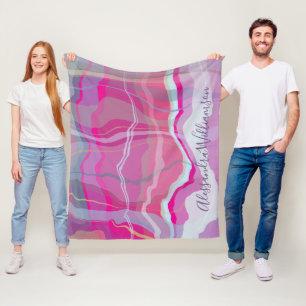 Anpassad marmorerad rutig rosa lila ränder fleecefilt