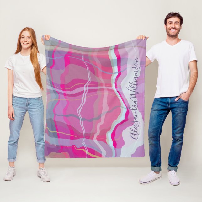 Anpassad marmorerad rutig rosa lila ränder  fleecefilt (På plats)