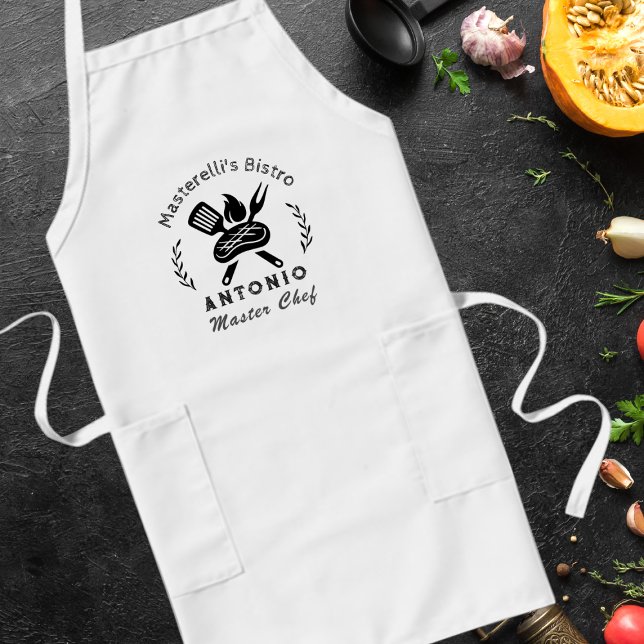 Anpassad mästerkock med grafisk grillredskap långt förkläde (Skapare uppladdad)