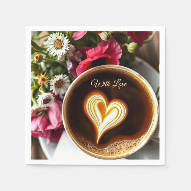 Anpassad "Med kärlek" kopp kaffe & röda vallmo Pappersservett (Framsidan)