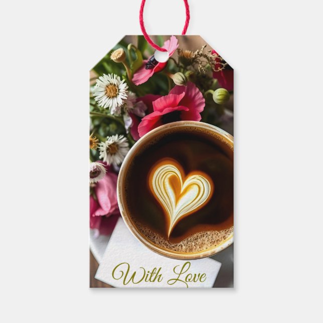 Anpassad "Med kärlek" kopp kaffe & röda vallmor Presentetikett (Framsidan)