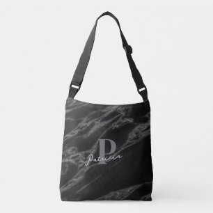 Anpassad med namnet Initial Chic Marble Black Axelväska