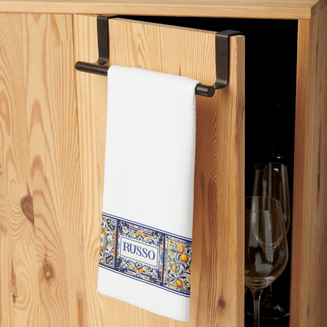 Anpassad Medelhavsbricka för Namn Blue & Gult Kökshandduk (Thirds Fold)