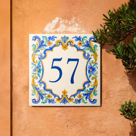 Anpassad medelhavsinspirerad Azulejo Husnumerskake Kakelplatta