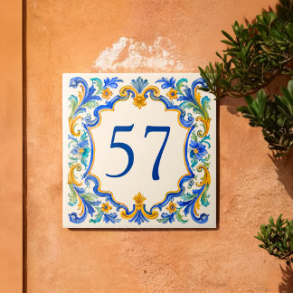 Anpassad medelhavsinspirerad Azulejo Husnumerskake Kakelplatta