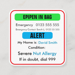 Anpassad Medicinsk Varnings EpiPen-kort  Fyrkantigt Visitkort