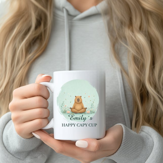Anpassad meditationscapy kopp med namn (Custom Meditating Happy Capy Cup Mug with Name)
