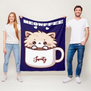 Anpassad Meowffee Söt Kaffe Katt Fleecefilt