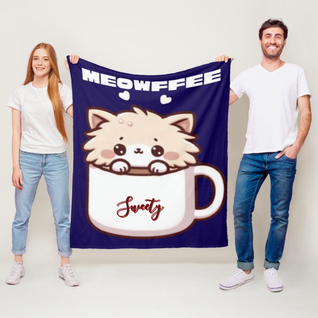 Anpassad Meowffee Söt Kaffe Katt Fleecefilt (På plats)