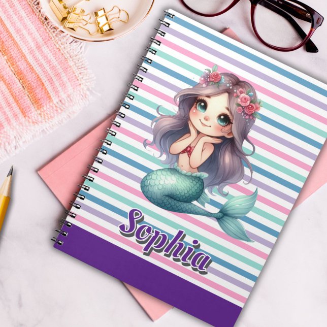 Anpassad Mermaid randigt mönster  Anteckningsbok (Skapare uppladdad)