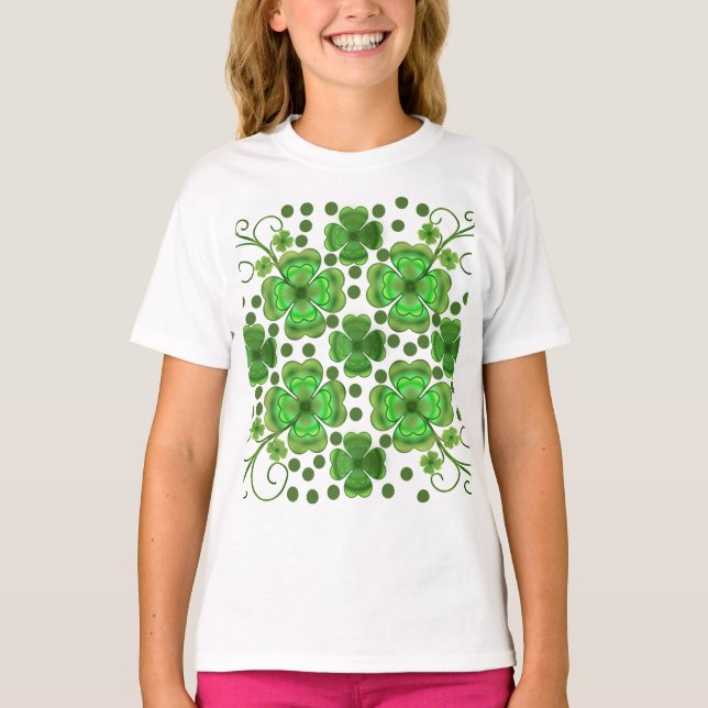 Anpassad metallisk grön klöver & virvelmönster  t shirt (Framsida)