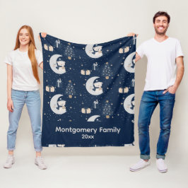 Anpassad Midnattsjul | Marinblå, Silver & Guld Fleecefilt
