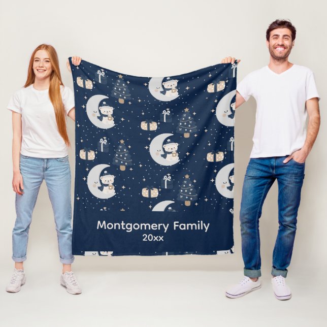 Anpassad Midnattsjul | Marinblå, Silver & Guld  Fleecefilt (På plats)
