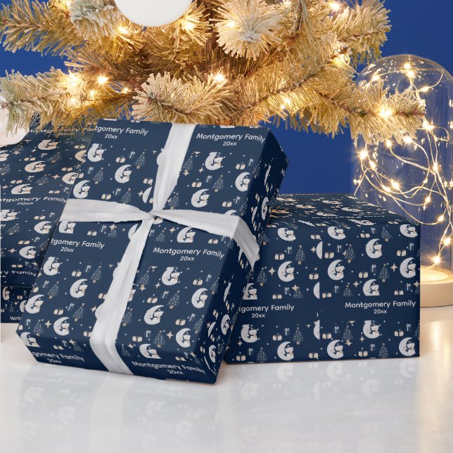 Anpassad Midnattsjul | Marinblå, Silver & Guld  Presentpapper (Helgdagar)