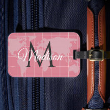 Anpassad Millennial Rosa Världskarta Monogram Namn
