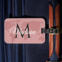 Anpassad Millennial Rosa Världskarta Monogram Namn