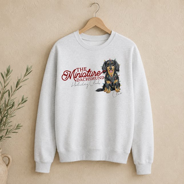 Anpassad Miniature Dachshund Julklubb Lång Ärmad Tröja (Custom Christmas Holiday Club Miniature Dachshund Sweatshirt)