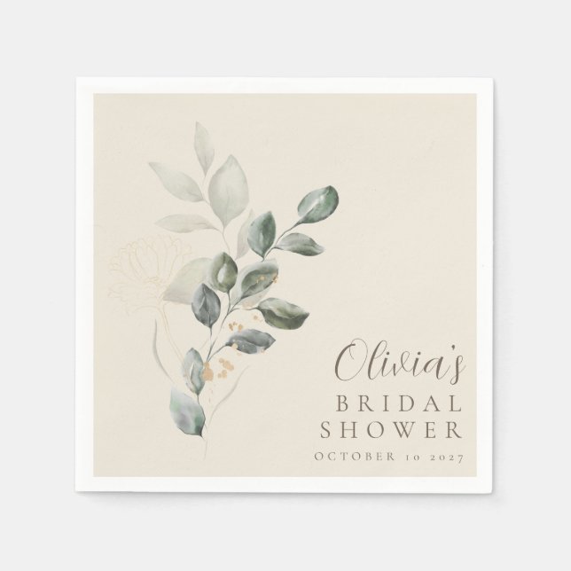 Anpassad minimalistisk guldgrönska bröllosdusch pappersservett (Framsidan)