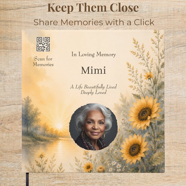Anpassad minnesbok för gäster med QR-kod Gästböcker (Custom photo memorial guest book with a personalized QR code for sharing treasured memories online.)