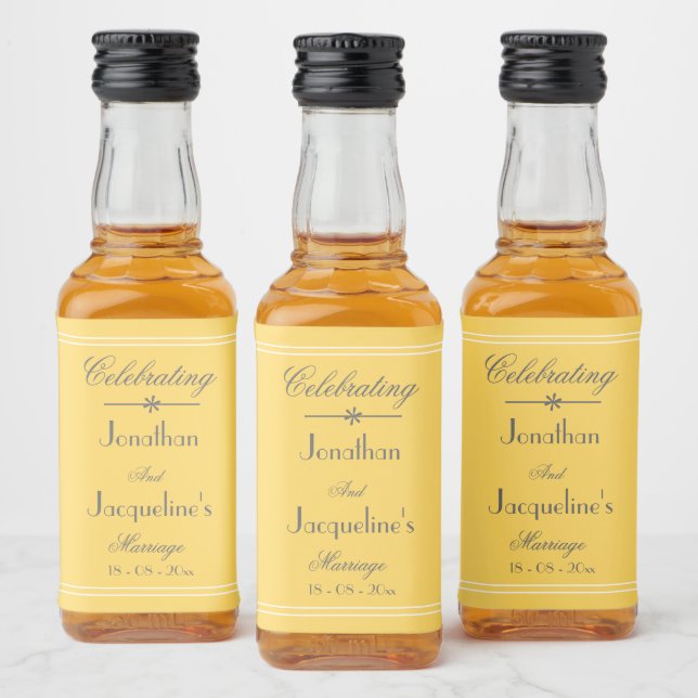 Anpassad Mjuk Gul Bröllops Mini Spritflaskor Etikett (Flaskor)