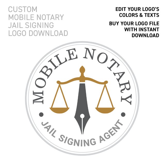 Anpassad mobil notarius Dark Gray Gold logotyp ned Poster (Jail Signing Logo Download Mobile Notary:
CUSTOMIZE THIS LOGO COLORS & TEXTS!)
