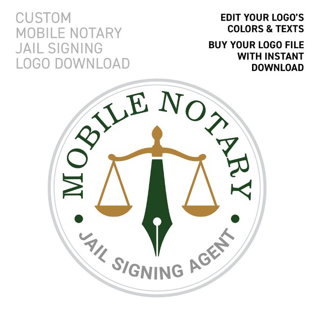Anpassad mobil notarius Green Gold logotyp nedladd Poster (Jail Signing Logo Download Mobile Notary:
CUSTOMIZE THIS LOGO COLORS & TEXTS!)