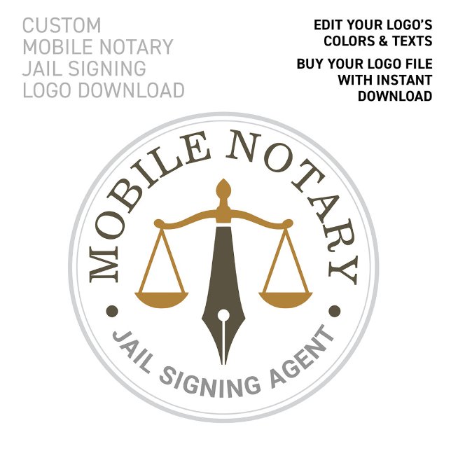 Anpassad mobil notarius Khaki Guld Logotyp Nedladd Poster (Jail Signing Logo Download Mobile Notary:
CUSTOMIZE THIS LOGO COLORS & TEXTS!)