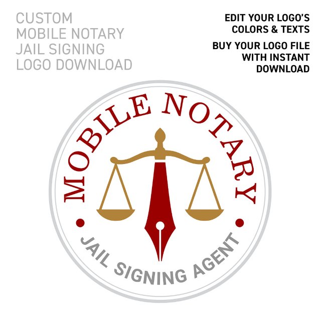 Anpassad mobil notarius vinröd guldlogo nedladdnin poster (Jail Signing Logo Download Mobile Notary:
CUSTOMIZE THIS LOGO COLORS & TEXTS!)