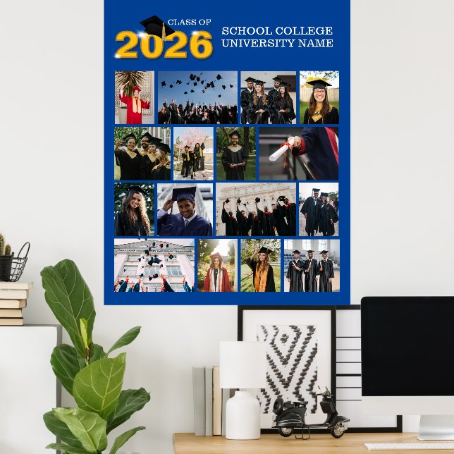 Anpassad modern blå examensfoto poster (Hemmakontoret)